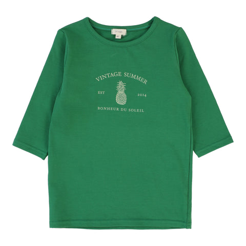 Lil Legs green girls print t-shirt three quarter sleeve from our Vintage Contrast Collection.