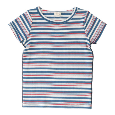 Lil Legs multistripe basic girls t-shirt short sleeve from our Vintage Contrast Collection.