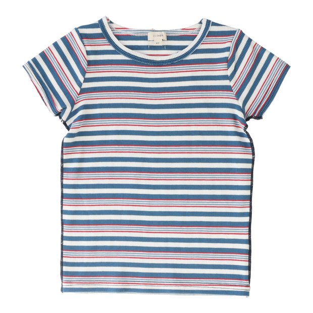Lil Legs multistripe basic girls t-shirt short sleeve from our Vintage Contrast Collection.