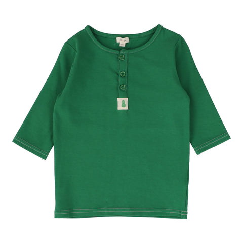 Lil Legs green girls henley t-shirt three quarter sleeve from our Vintage Contrast Collection.