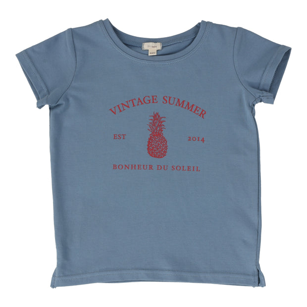 Lil Legs blue boys print t-shirt short sleeve from our Vintage Contrast Collection.
