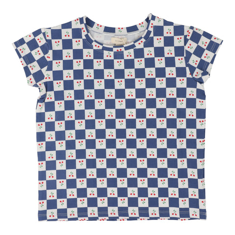 Lil Legs blue checked tulip t-shirt short sleeve from our Printed Weekday Collection.
