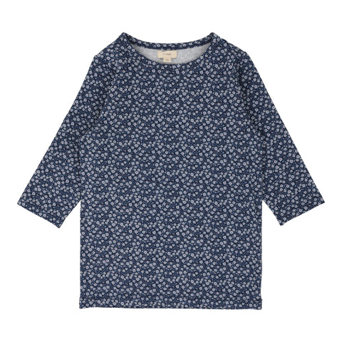 Lil Legs navy poppy floral t-shirt three quarter sleeve from our Printed Weekday Collection.