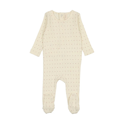 Lilette Linear Printed Footie - Cream/Red Dot