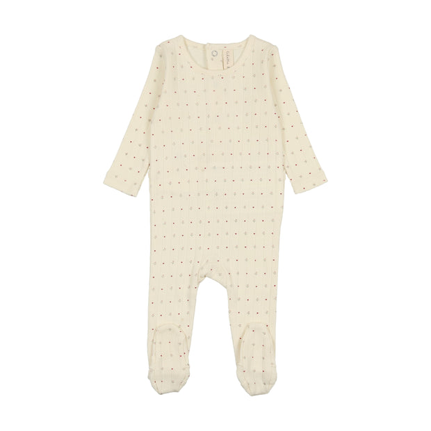 Lilette Linear Printed Footie - Cream/Red Dot