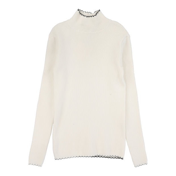 Lil Legs Scalloped Knit Mockneck - Cream
