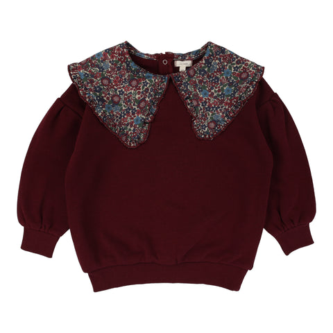 Lil Legs Floral Collar Sweatshirt - Burgundy