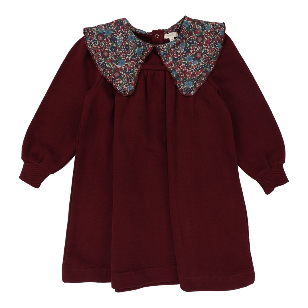 Lil Legs Floral Collar Sweatshirt Long Sleeve Dress - Burgundy Head Shoulders Toes & Bows Lil Legs Floral Collar Sweatshirt Long Sleeve Dress - Burgundy Head Shoulders Toes & Bows