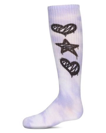 Memoi Tie Dye Graffiti Shapes Knee Socks - Purple MKF-7150