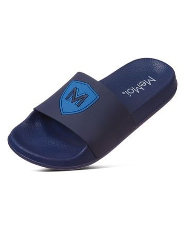 Memoi Waterproof "M" Crest Open-Toe Slides - Navy Blue MKS-0014