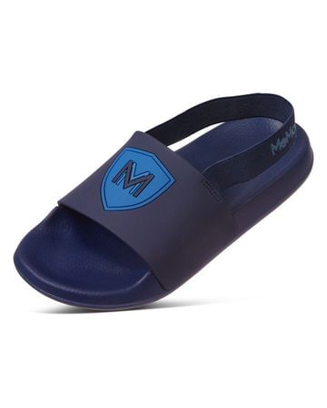Memoi Waterproof "M" Crest Open-Toe Slides - Navy Blue MKS-0014