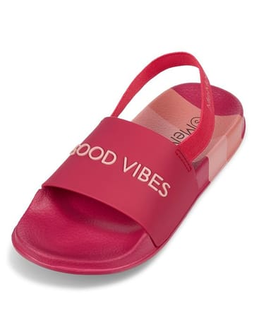 Memoi Waterproof "Good Vibes" Open-Toe Slides - Pink MKS-0017