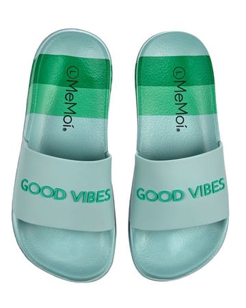 Memoi Waterproof "Good Vibes" Open-Toe Slides - Seafoam Green MKS-0017