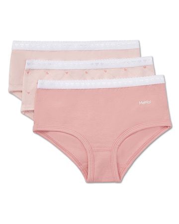 Memoi Girls Diamond Heart Panties Assortment 3-Pack - Pink Multi MKU-1100