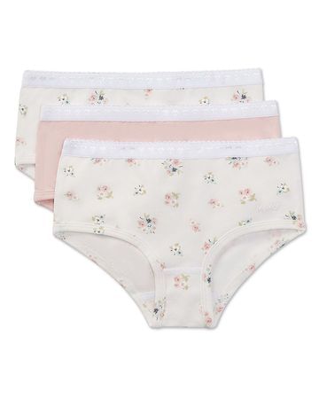 Memoi Girls Ditsy Floral Panties Assortment 3-Pack - Winter White and Pink MKU-1101