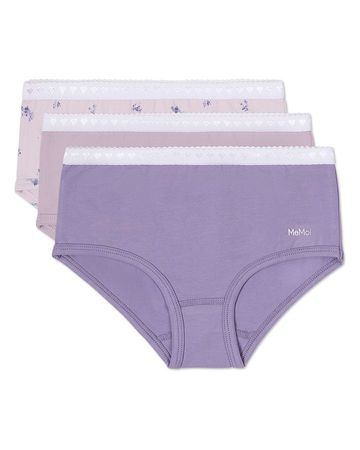 Memoi Girls Panties 3-Pack - Lovely Lavender Floral MKU-1105