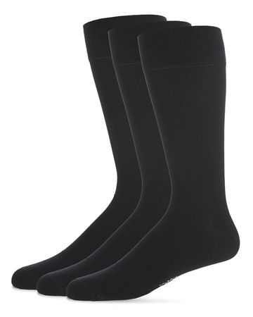Memoi Men's Mercerized Cotton Flat Knit Dress Socks 3-pack - Black MM-470