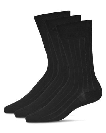Memoi Men's Mercerized Cotton Wide-Ribbed Dress Socks 3-pack - Black MM-472