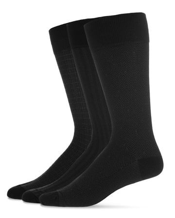 Memoi Men's Mercerized Cotton Assorted Patterns Dress Socks 3-pack - Black MM-474