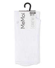 Memoi Adult Thin Ribbed Crew Socks 2-Pack - White MO-612