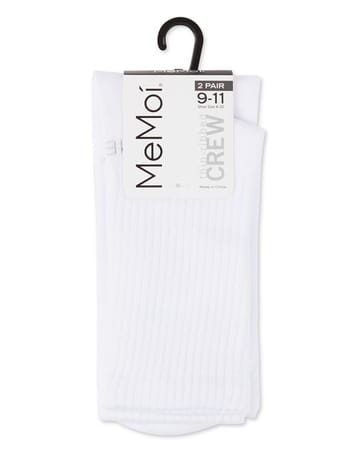 Memoi Adult Thin Ribbed Crew Socks 2-Pack - White MO-612