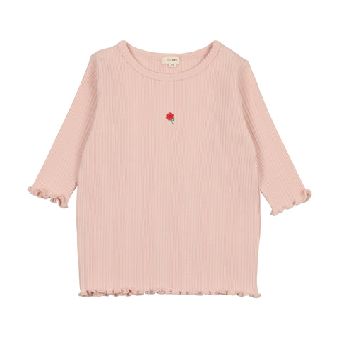 Lil Legs Multi Ribbed T-Shirt Three Quarter Sleeve - Light Pink