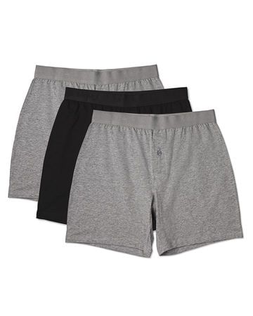 Memoi Mens Classic Fit Cotton Boxer Shorts - Gray/Black 3-Pack MU-8500
