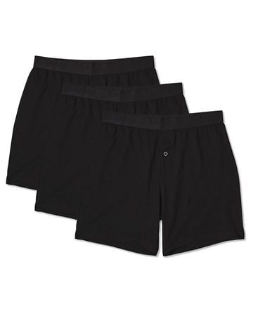 Memoi Mens Classic Fit Cotton Boxer Shorts - Black 3-Pack MU-8500