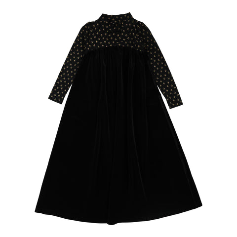 Lil Legs Velour High Waisted Maxi Long Sleeve Dress - Black Floral
