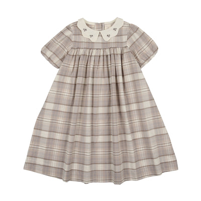 Analogie Printed Dress Short Sleeve - Taupe Plaid