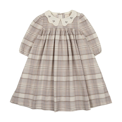 Analogie Printed Dress Three Quarter Sleeve - Taupe Plaid