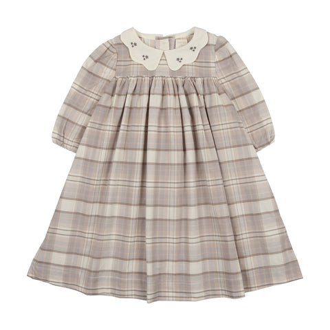 Analogie Printed Dress Three Quarter Sleeve - Taupe Plaid