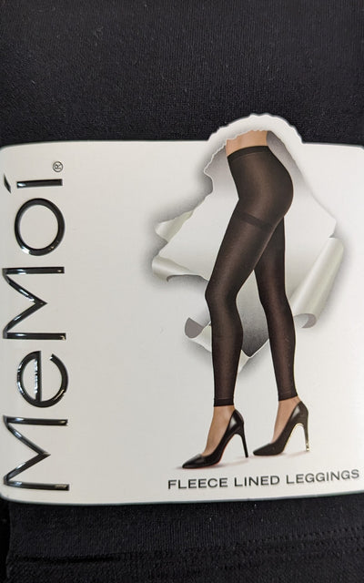 Memoi Ladies Plush Fleece Lined Footless Tights - Black MO-346