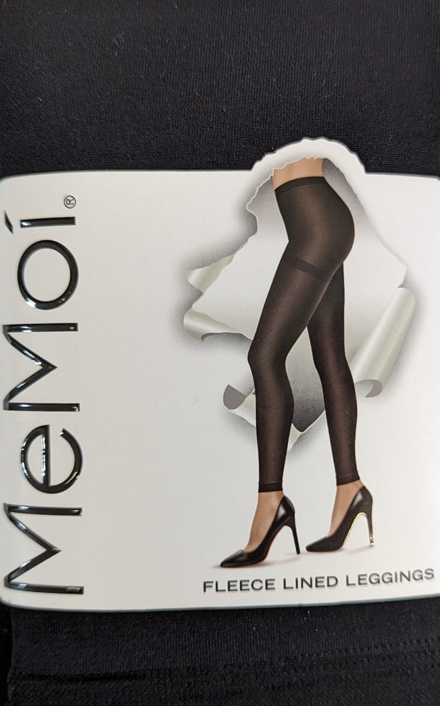 Memoi Ladies Plush Fleece Lined Footless Tights - Black MO-346