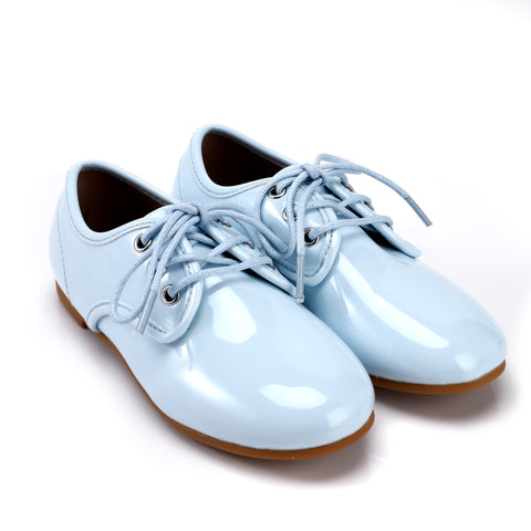 Zeebra Kids Patent Leather Lace Ups in Ice Blue