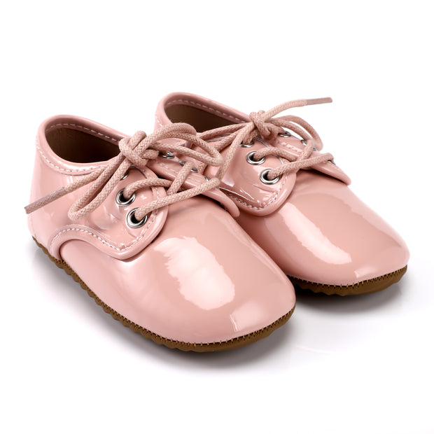 Zeebra Kids Patent Leather Lace Ups - Rubber Sole in Ballerina Pink