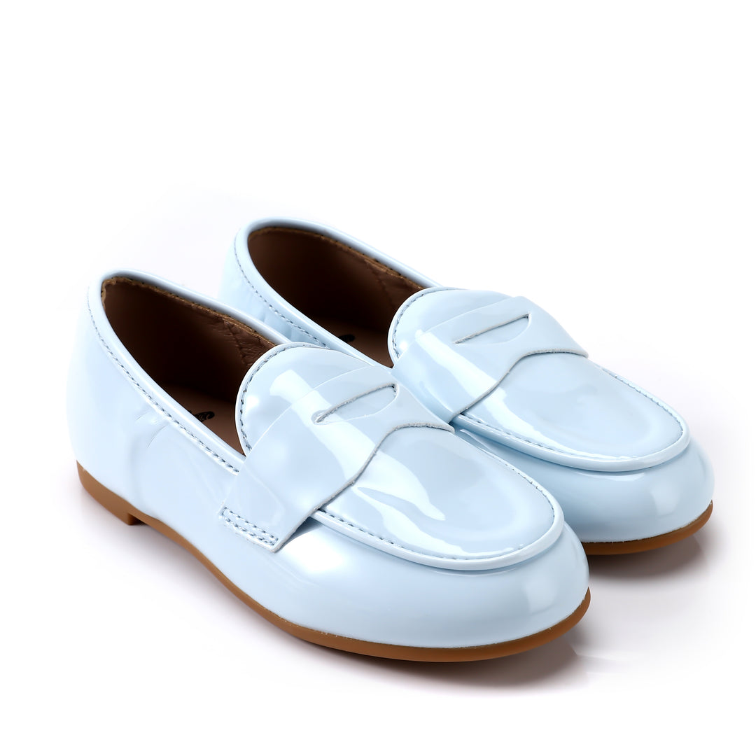 Zeebra Kids Patent Leather Penny Loafers - Ice Blue Zeebra Kids Patent Leather Penny Loafers - Ice Blue
