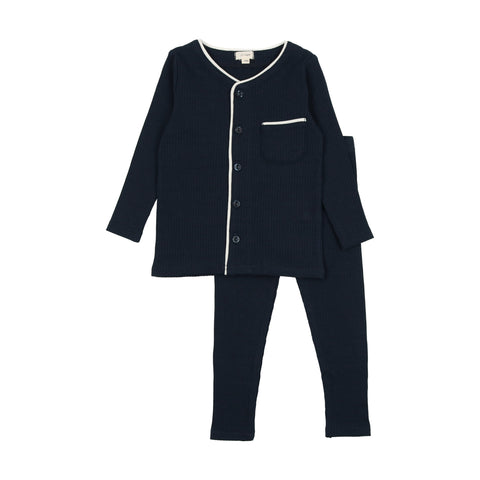 Lil Legs Ribbed Pajamas Loungeset - Navy