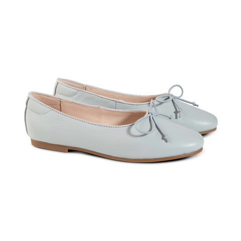 RayBelle Pebbled Leather Day Flats with Bow - Blue/Gray