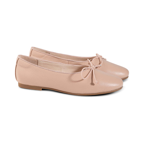 RayBelle Pebbled Leather Day Flats with Bow - Blush Pink