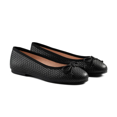 RayBelle Ballet Flats - Black Stamped Leather