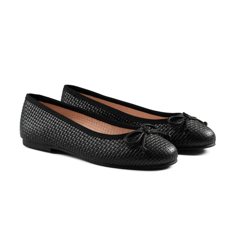 RayBelle Ballet Flats - Black Stamped Leather