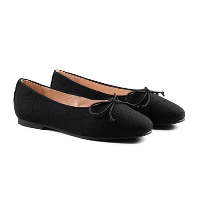 RayBelle Day Flats with Bow - Black Wool