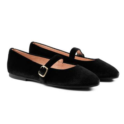 RayBelle Ballet Flats with Buckle - Black Velvet