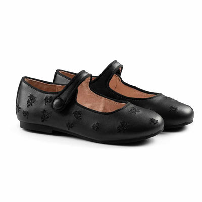 RayBelle Embroidered Mary Janes - Black Leather