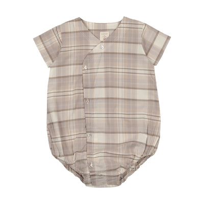 Analogie Side Button Romper - Taupe Plaid