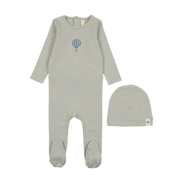Lilette seafoam single hot air balloon footie set from our Cotton Graphic.