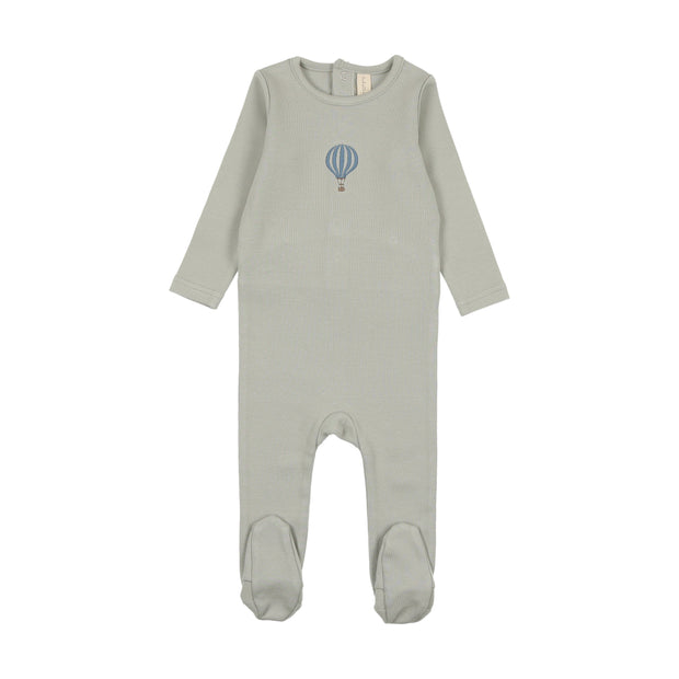 Lilette seafoam single hot air balloon footie from our Cotton Graphic.