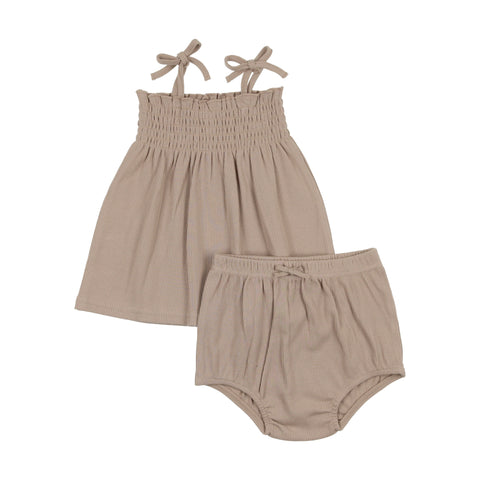 Lil Legs Smocked Set - Taupe