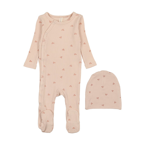 Lilette Flower Side Snap Footie Set - Peach